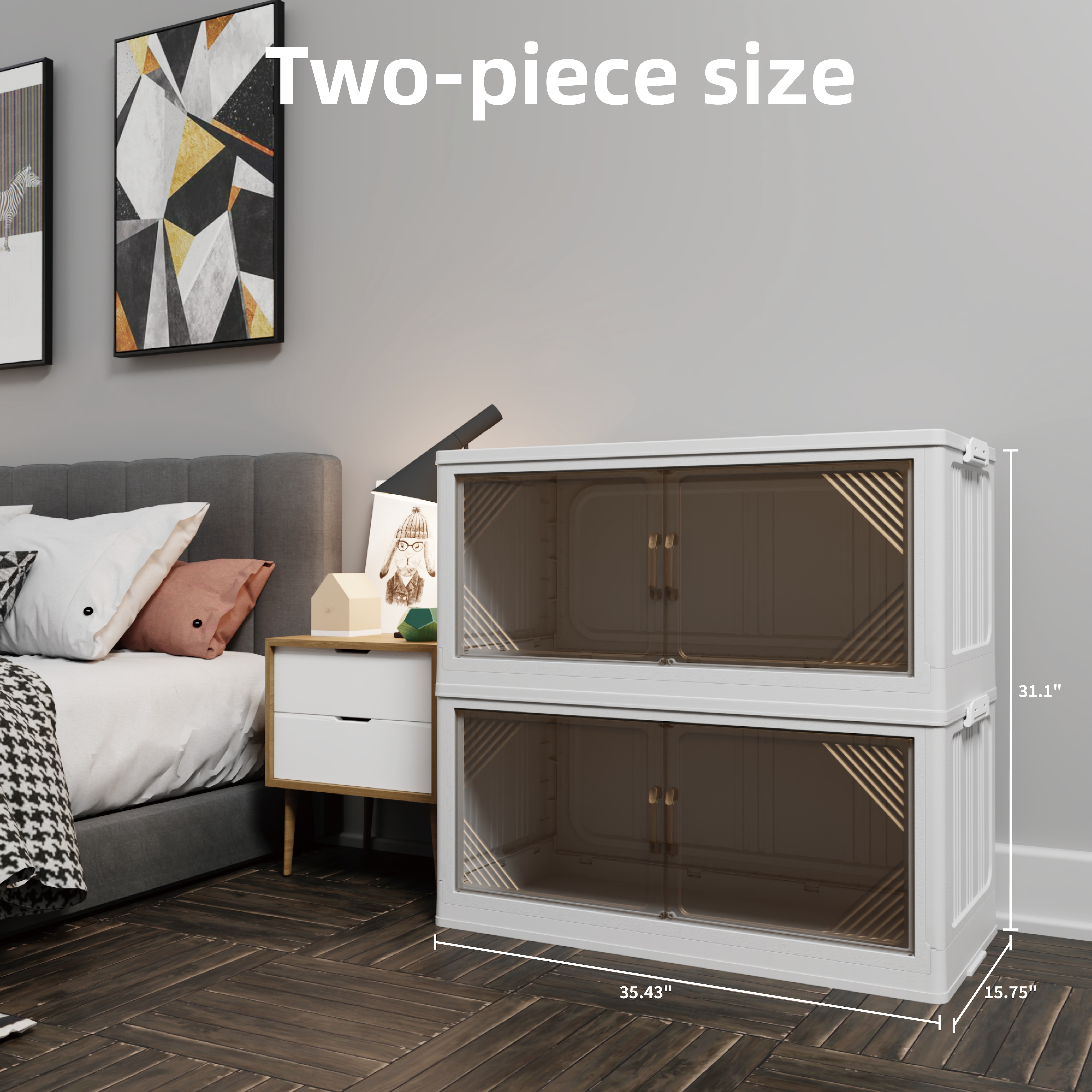 301QT 2-Pack 35.4’’ Wide Transparent Plastic Storage Cabinets For Closet Organizers And Storage, Folding Storage Box, Stackable Storage Bins With Open Front Door_voghion.com